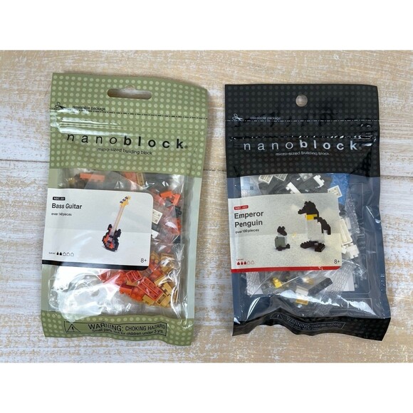 Nanoblock Micro Size Building Toy Lot of 2 Bass Guitar & Emperor Penguin NEW - Picture 1 of 4